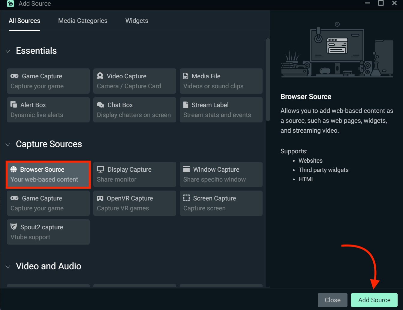Browser Source in Streamlabs Desktop